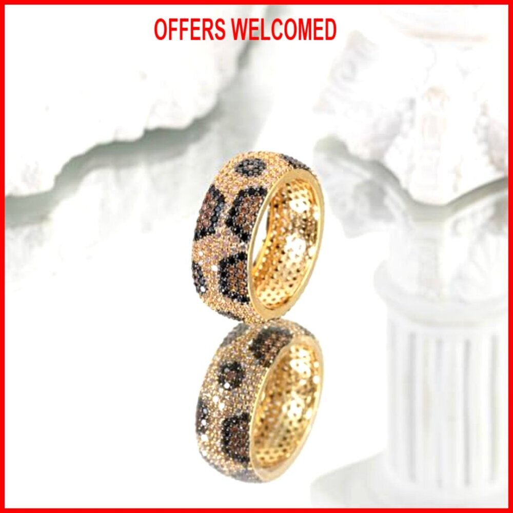 Gold Plated Leopard Statement Ring Size 7 Cubic Zirconia Stackable - Picture 5 of 6